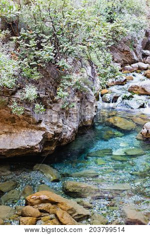Vertical shot of mountain river in Sapadere canyon of Turkey