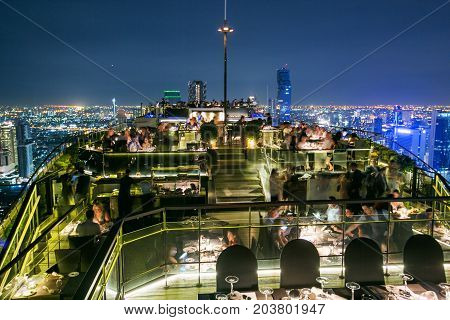 Bangkok, Thailand - November 26, 2016: Beautiful view from rooftop restaurant Vertigo and moon bar at Banyan Tree Hotel Bangkok