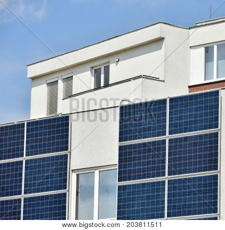 Soler panels on the wall of an office building