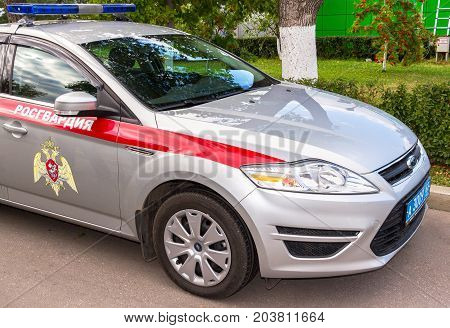 Samara Russia - September 10 2017: Special vehicle of the troops of the National Guard of the Russian Federation (Rosgvardia). Text in russian: 