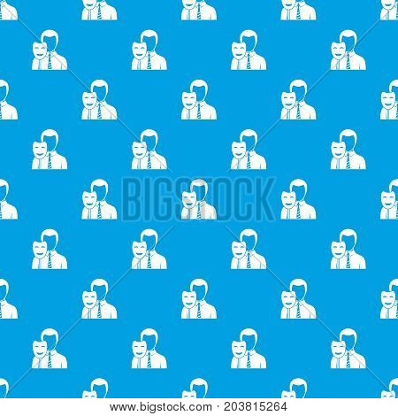 Businessman holding smile mask pattern repeat seamless in blue color for any design. Vector geometric illustration