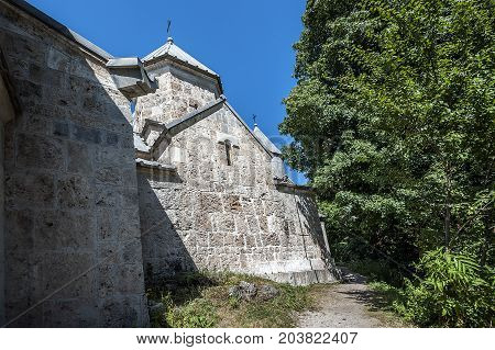 Armenia. The lateral facade of St. Grigor Church of the eleventh century in the monastery of Haghartsin.