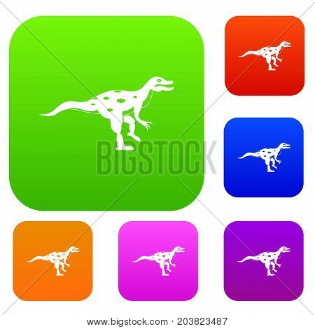 Ornithopod dinosaur set icon color in flat style isolated on white. Collection sings vector illustration