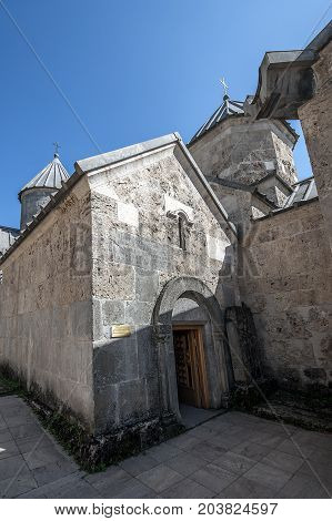 Armenia. Entrance to the St. Grigor Church of the eleventh century in the monastery of Haghartsin.