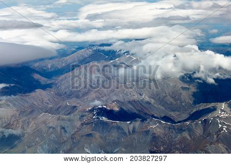 Aerial view of New Zealand mountains South Island. Photo is taken from airplane heading from Sydney to Christchurch.