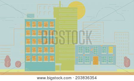 City Street stroke style illustration skyskrapers rasterized