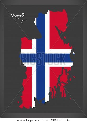 Vestfold Map Of Norway With Norwegian National Flag Illustration