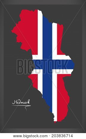 Hedmark Map Of Norway With Norwegian National Flag Illustration
