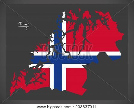 Troms Map Of Norway With Norwegian National Flag Illustration