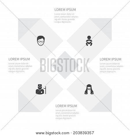 Icon Human Set Of Young Person, Baby, Mussulman And Other Vector Objects