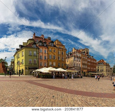 Warsaw, Poland - August 2, 2017: Architecture And People On The Street New World In Warsaw.