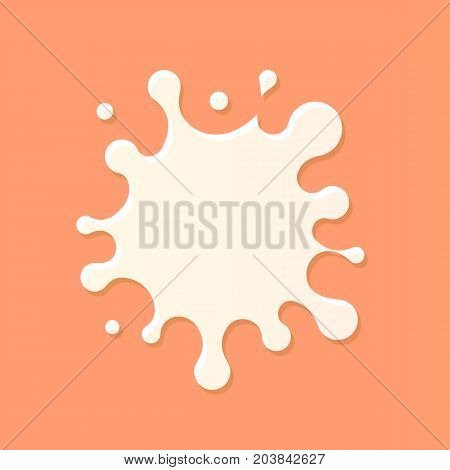 Milk splash blot on beige background. Vector illustration top view. Milky fresh product logo element template