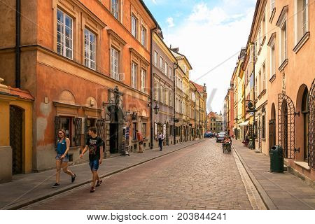Warsaw, Poland - August 2, 2017: Architecture And People On The Street New World In Warsaw.