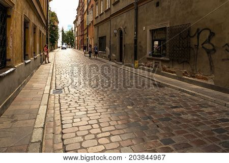 Warsaw, Poland - August 2, 2017: Architecture And People On The Street New World In Warsaw.