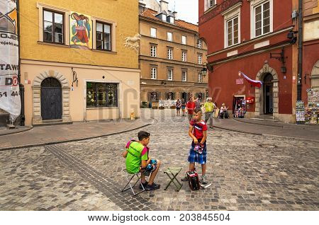 Warsaw, Poland - August 2, 2017: Architecture And People On The Street New World In Warsaw.