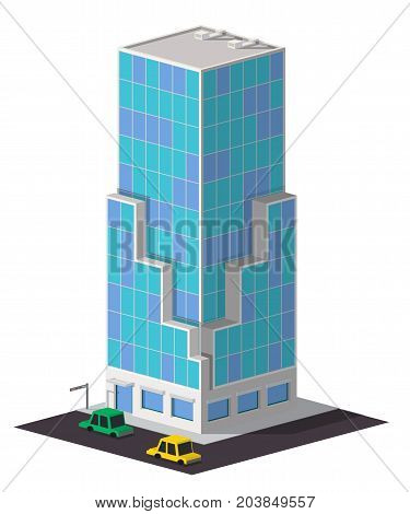 Low poly business centre building. Vector isometric scyscraper