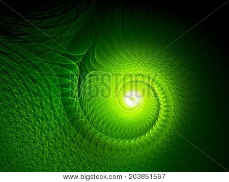 Green glowing multidimensional spiral computer generated abstract background 3D rendering