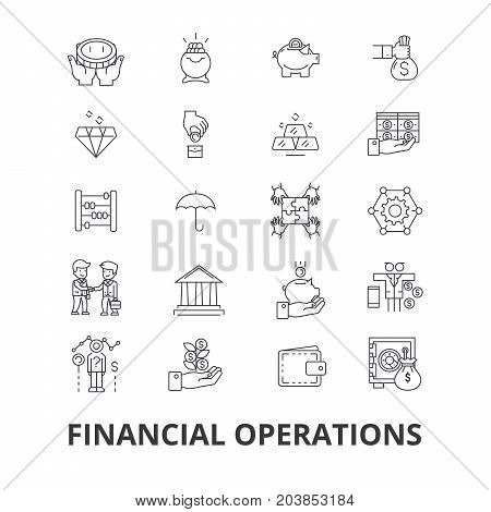 Financial operations, finance, planning, services, money, accounting, investment line icons. Editable strokes. Flat design vector illustration symbol concept. Linear signs isolated on background