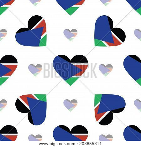 South Sudan Flag Heart Seamless Pattern. Patriotic South Sudan Flag Background. Country Flag In The