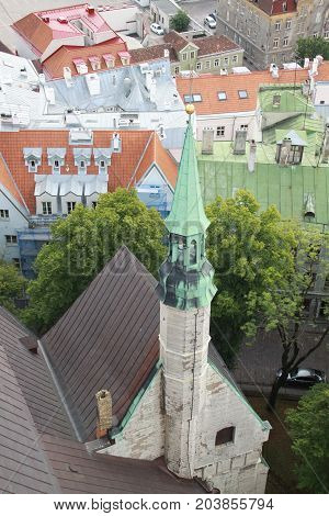 Tallinn roofs and green spire, chuch and town