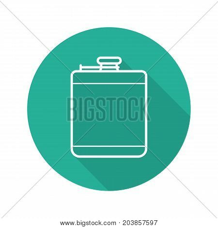 Hip flask flat linear long shadow icon. Alcohol flask. Vector outline symbol