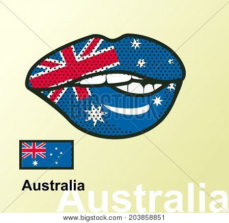 Vector illustration of lip painted Australia flag isolated foreign language national symbols