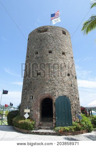 Blackbeard's Castle is a historic watchtower built in 1679 in Charlotte Amalie town on St. Thomas island (U.S. Virgin Islands).