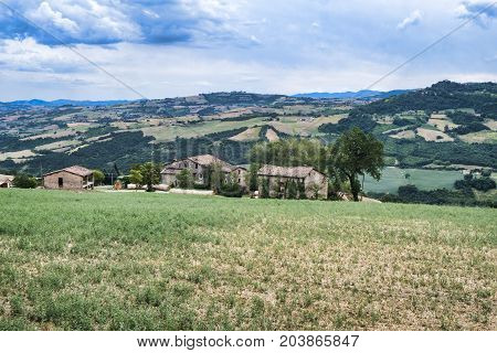 Summer landscape along the road from Serramazzoni to Marano sul Panaro (Modena Emilia Romagna Italy) at summer
