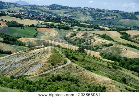 Summer landscape near Rivalta di Lesignano de Bagni (Parma Emilia-Romagna Italy) with the typical rocky inlets