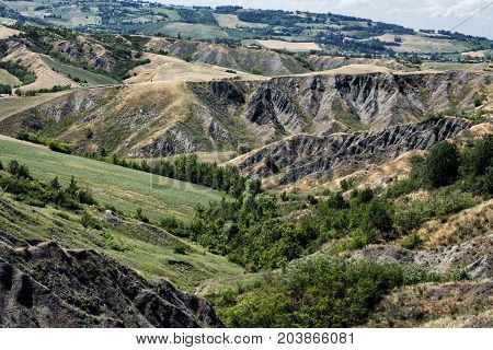 Summer landscape near Rivalta di Lesignano de Bagni (Parma Emilia-Romagna Italy) with the typical rocky inlets