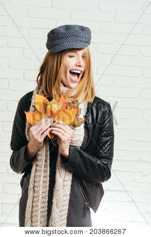 Happy Model With Stylish Hair In Hat.