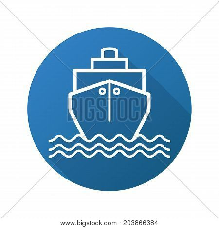 Cruise ship flat linear long shadow icon. Shipping tanker. Coast guard ship. Vector outline symbol