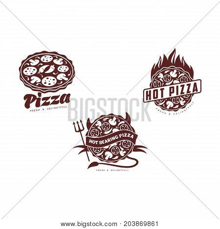 vector flat pizza icon pictogram set. Isolated illustration on a white background. Pizzaria , delivery company brand , logo ready to use design. Restaurant, cafe menu decoration object