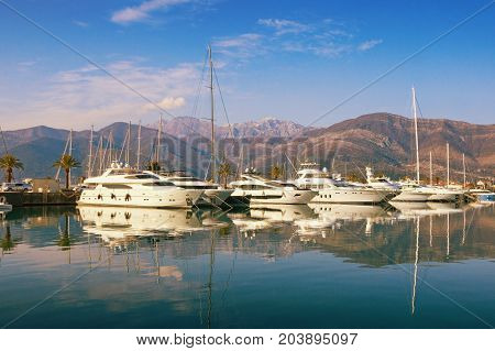 Porto Montenegro - yacht marina in the Adriatic. Bay of Kotor, Tivat, Montenegro