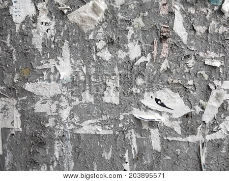 Grunge Textured Background With Old Torn Newspapers. Landscape Style. Grungy Concrete Surface. Great