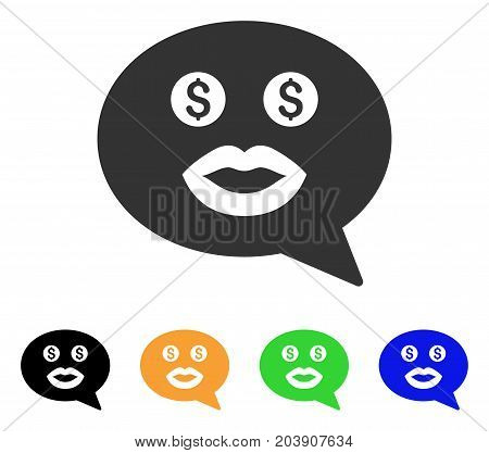 Prostitute Smiley Message icon. Vector illustration style is a flat iconic prostitute smiley message symbol with black, gray, green, blue, yellow color versions.