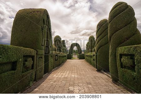 May 16 2017 Tulcan Ecuador: elaborate topiary in the high altitude border town famous cemetery