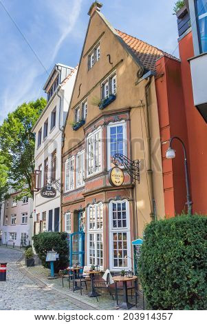 BREMEN, GERMANY - AUGUST 23, 2017: Colorful restaurant in the Schnoor district of Bremen, Germany