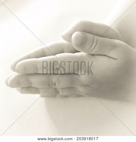 close up photo of praying child hands.