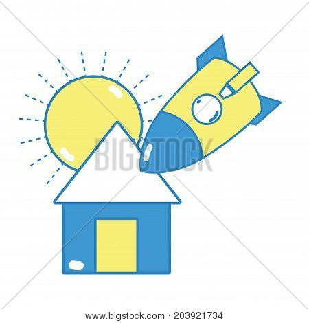 sun and rocket crashed with the roof house vector illustration
