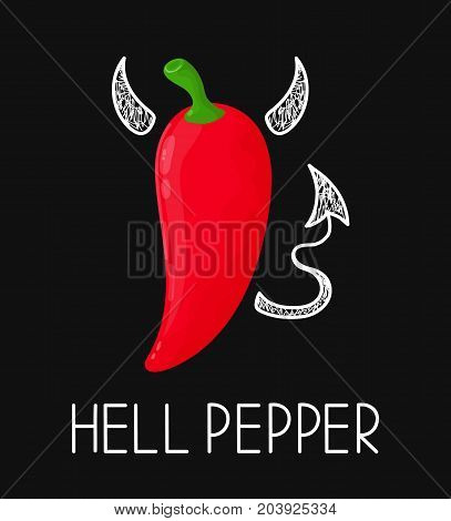 Concept angry evil hell chili pepper with devil horns and tail. Vector modern flat and doodle style cartoon character illustration. Isolated on white background. Concept for hot mexican or asian menu