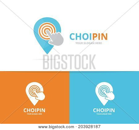 Vector of map pointer and click logo combination. GPS locator and cursor symbol or icon. Unique pin and digital logotype design template.