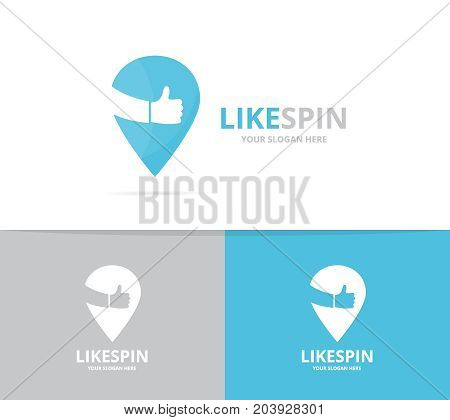 Vector of map pointer and like logo combination. GPS locator and best symbol or icon. Unique pin and hands logotype design template.