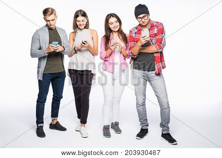 Group Of Diverse People Using Digital Devices Isolated On White Background