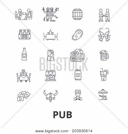 Pub, bar, beer, alchocol party, brewery, club line icons. Editable strokes. Flat design vector illustration symbol concept. Linear signs isolated on background