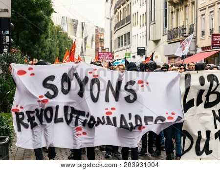 Political March During A French Nationwide Day Against Macrow Labor Law