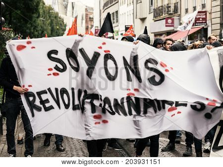 Political March During A French Nationwide Day Against Macrow Labor Law