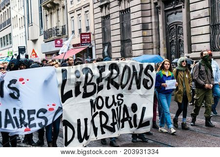 Political March During A French Nationwide Day Against Macrow Labor Law