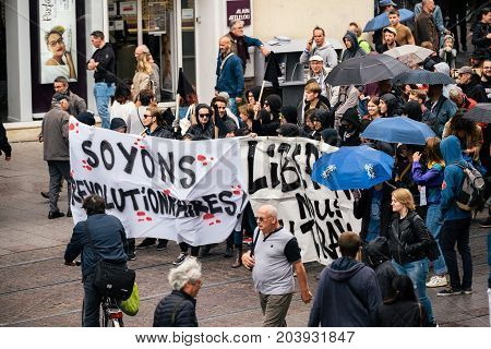 Political March During A French Nationwide Day Against Macrow Labor Law