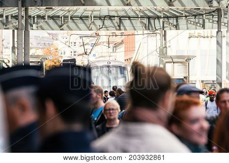 Closed Transportation Street Political March During A French Nationwide Day Against Macrow Labor Law